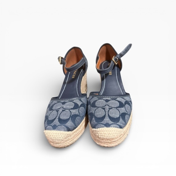 Coach Kimberly Signature Chambray Espadrille Wedges Size 9.5 - Picture 7 of 10